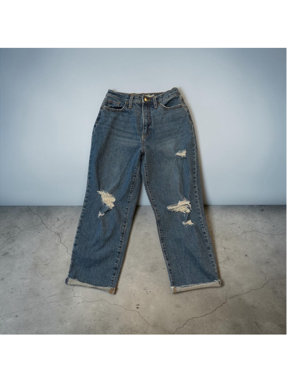Universal Thread Straight Destructed Jeans Womens 6/28R Raw Hem Holes Distressed - Picture 16 of 16